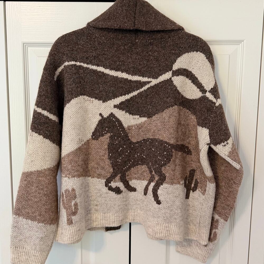 Lucky Brand Long Sleeve Horse Shawl Cardigan Neutral Brown NWT - Picture 6 of 10
